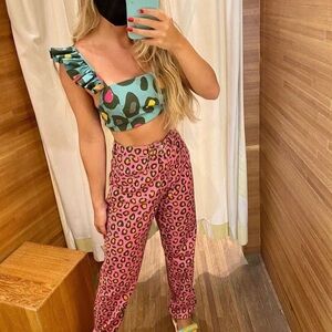 Farm Rio Anthropologie crop ruffle top S